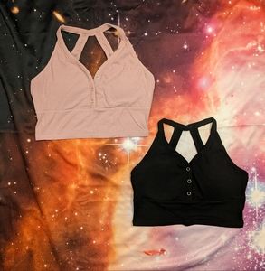 🩷🖤 Black & Pink Ribbed Crop Top Bundle Size Medium